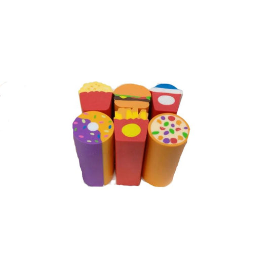 Fast Food Shaped Erasers For Kids - (6 Pcs)