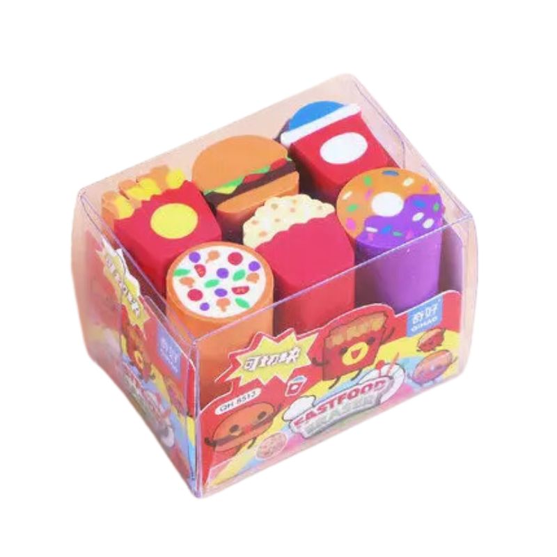 Fast Food Shaped Erasers For Kids - (6 Pcs)