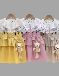 Adorable Cotton Brock Button Frock With Teddy For Kids
