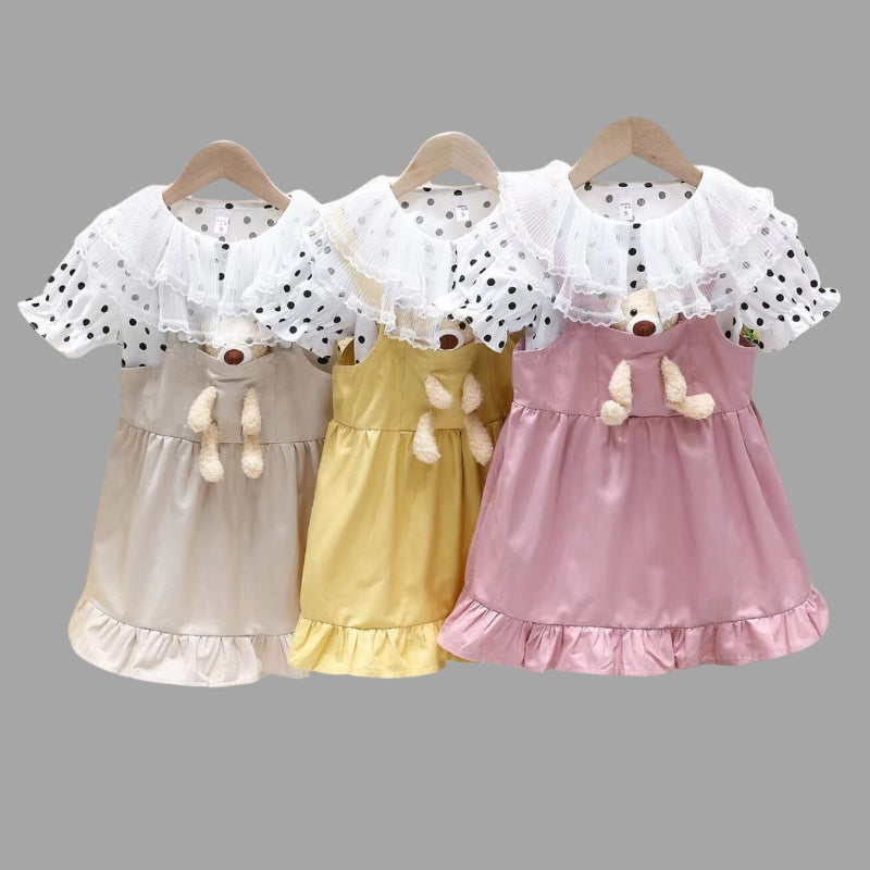 Adorable Cotton Frock With Teddy In Pocket For Kids