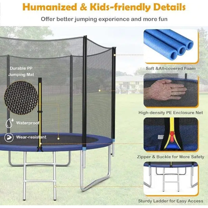 Circular Trampoline With Safety Net And Ladder For Kids - 8 FT