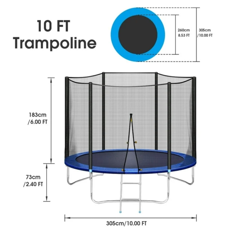 Circular Trampoline With Safety Net And Ladder For Kids - 10 FT