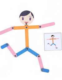 Wooden Man Educational Toy With 24 Cards And 48 Actions For Kids
