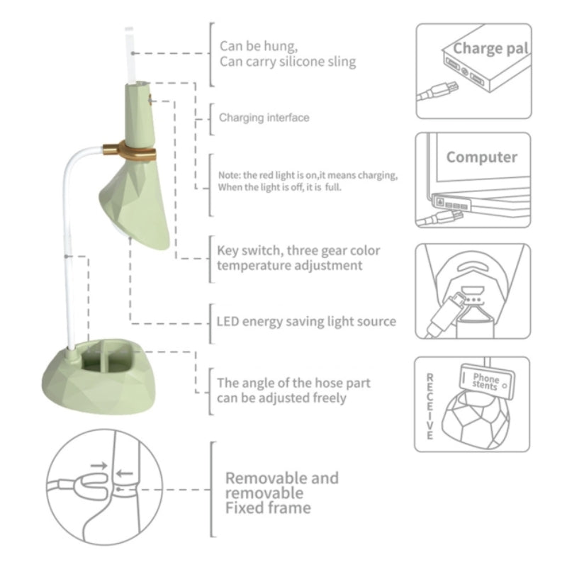 Smart Eye Protection 2 In 1 Study Lamp With Mobile Holder