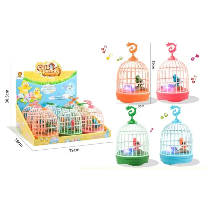 Singing Chirping Hanging Parrots In Cage Toy For Kids - 1 Piece Assorted