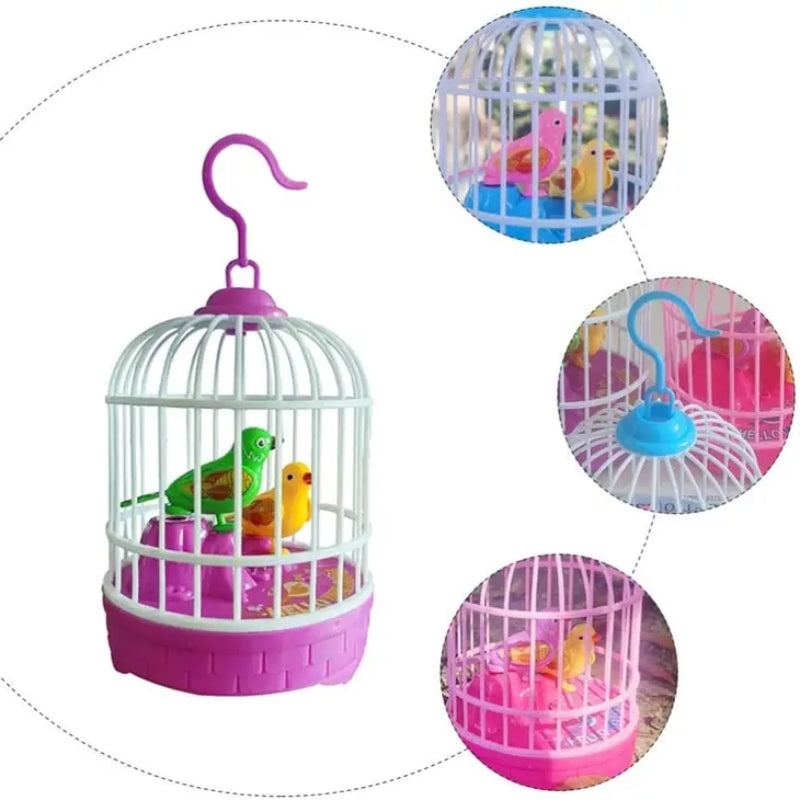 Singing Chirping Hanging Parrots In Cage Toy For Kids - 1 Piece Assorted