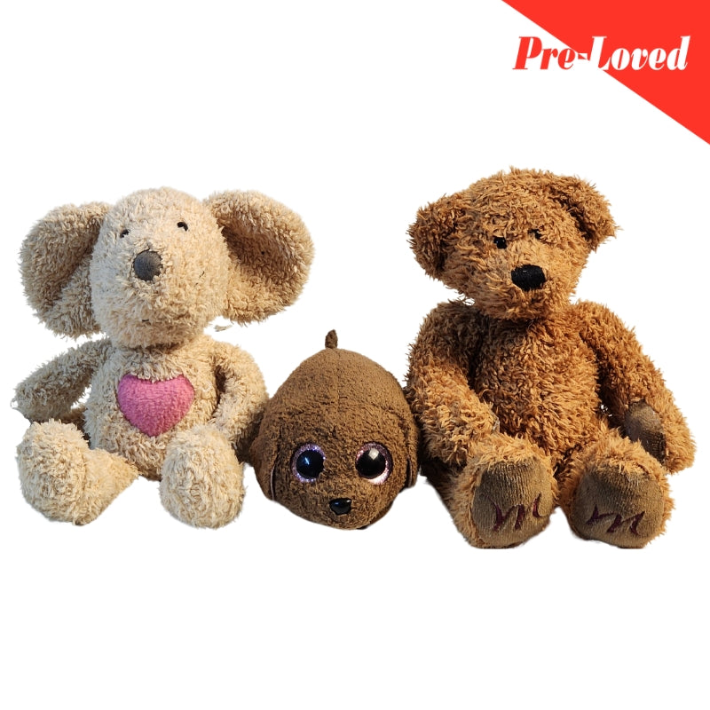 Maggie Poodle Teeny Ty / Brown Teddy / Heart Teddy Pack of 3 Premium Pre-loved