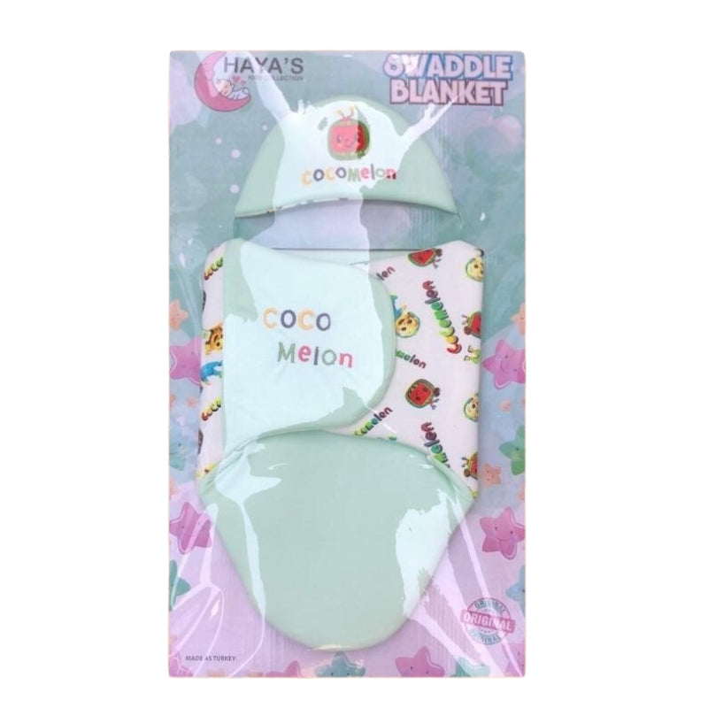 Baby Swaddle Blanket Co CO melon-Themed with Matching Cap – Soft and Comfortable