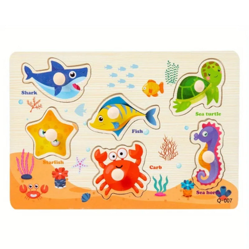 Wooden Shape Matching Puzzle Board – Fun & Educational Toy for Toddlers with Sea Creatures