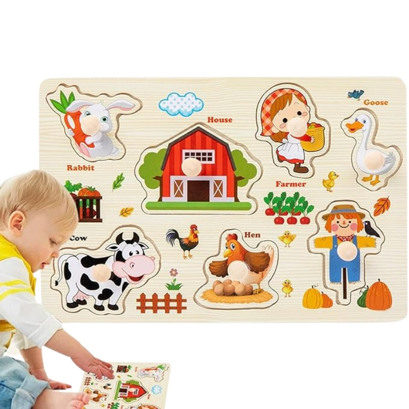 Wooden Farm Peg Puzzle: Fun Learning Adventure With Farm Animals