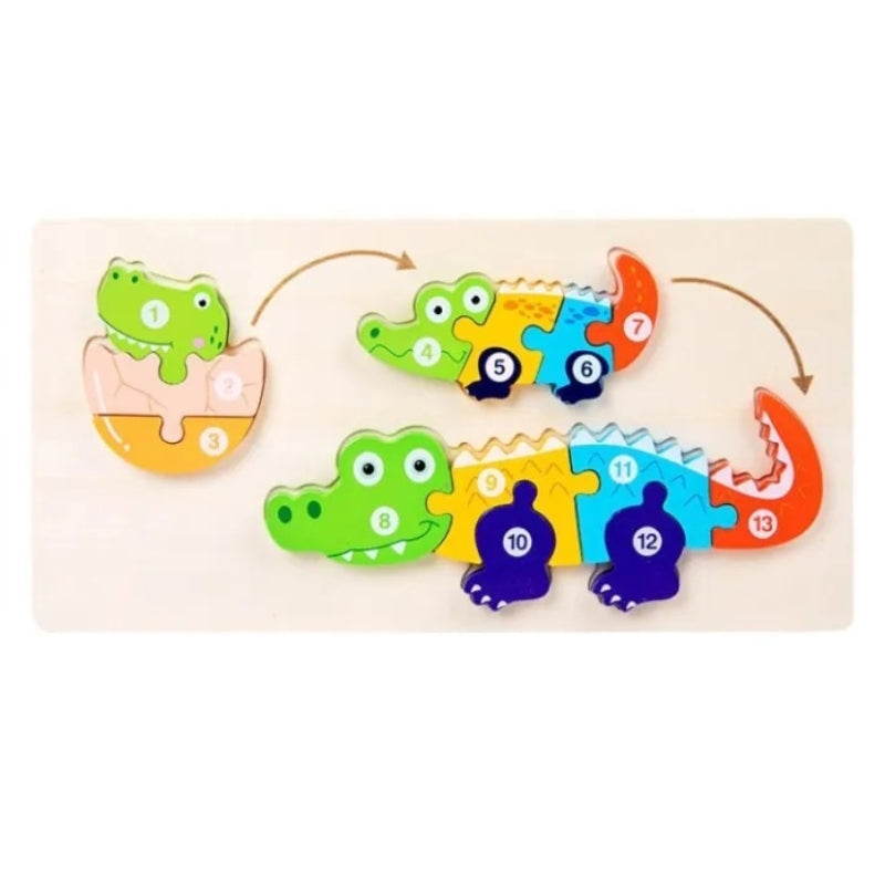 Colorful Wooden Crocodile Jigsaw Puzzle – Fun & Educational