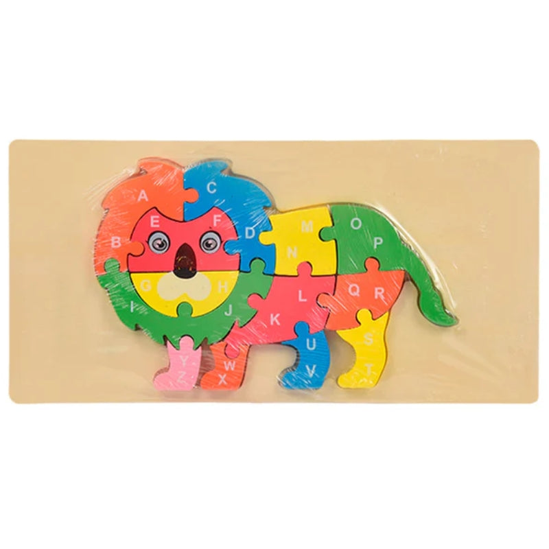 Colorful Wooden Lion Puzzle – Educational Alphabet Toy for Kids