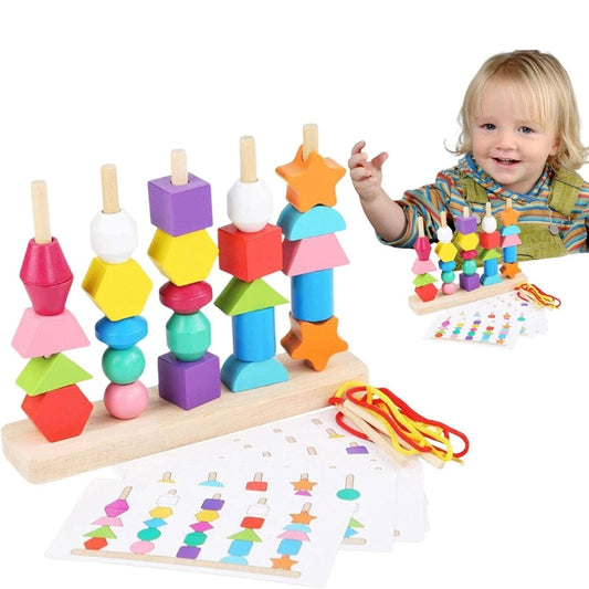 Colorful 5-Column Wooden Bead Stacking & Sorting Toy – Fun Learning Adventure