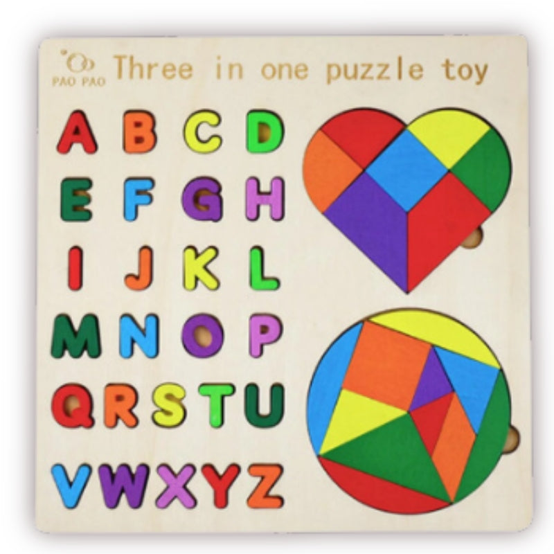 3-in-1 Wooden Puzzle Board with Alphabet – Endless Learning Fun