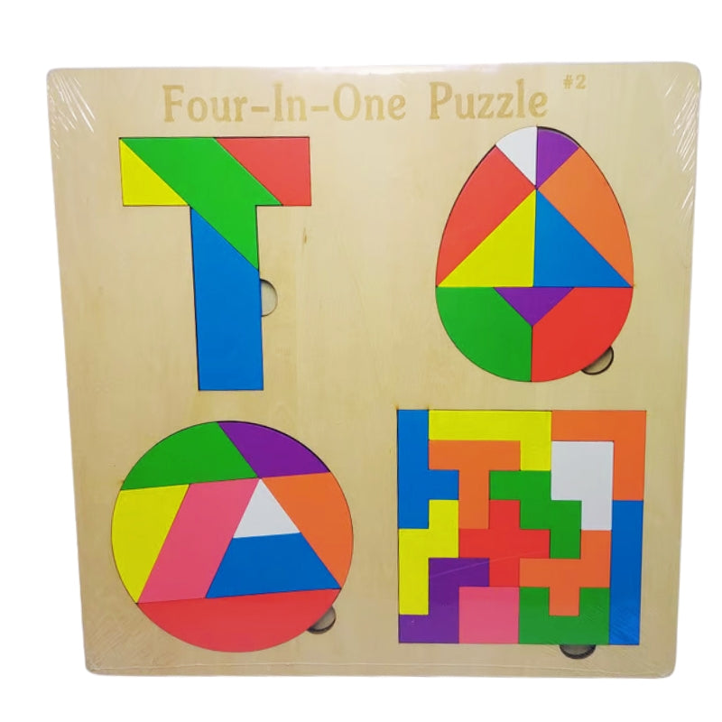 4-in-1 Wooden Puzzle Board – Fun & Educational Learning Toy for Kids