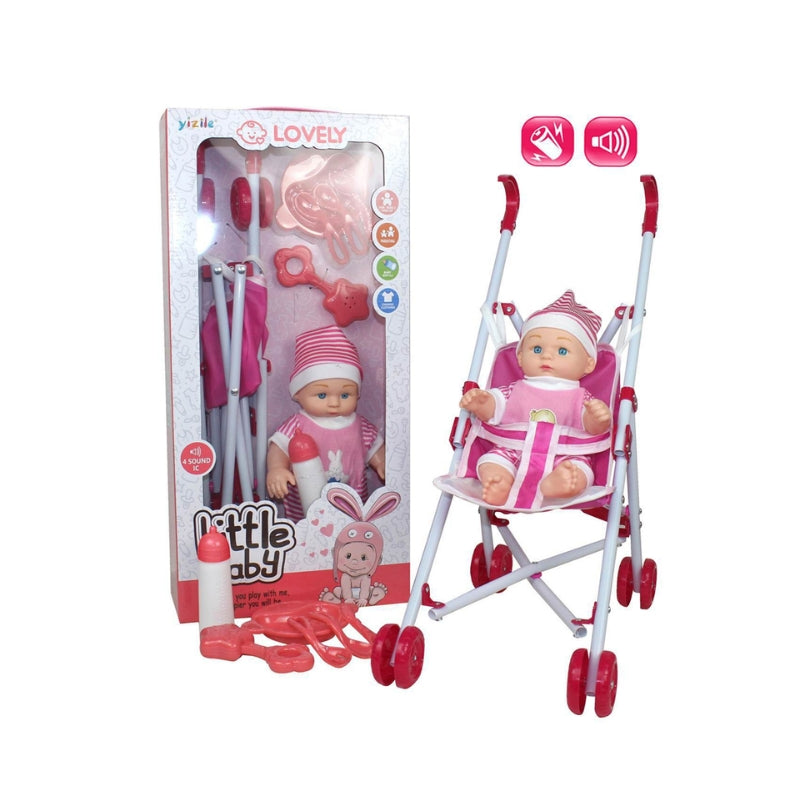 Lovely Baby Doll Stroller Set – Realistic Sounds & Accessories for Fun Roleplay