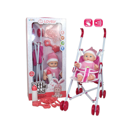 Lovely Baby Doll Stroller Set – Realistic Sounds & Accessories for Fun Roleplay