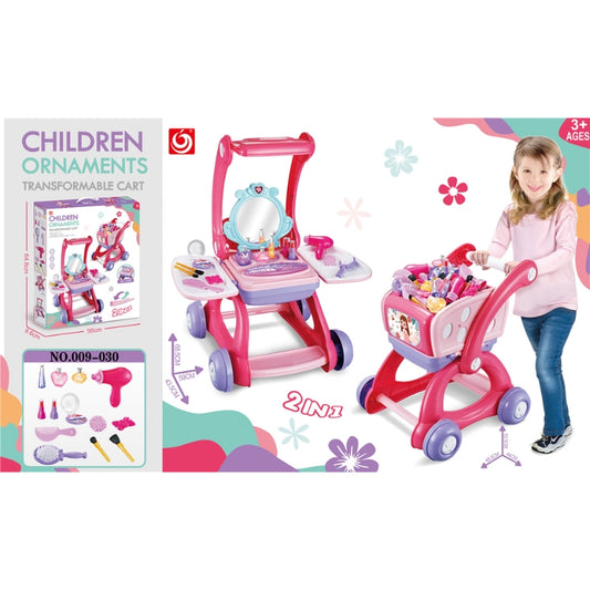 2-in-1 Supermarket & Makeup Playset Transformable Trolley for Stylish Roleplay Fun