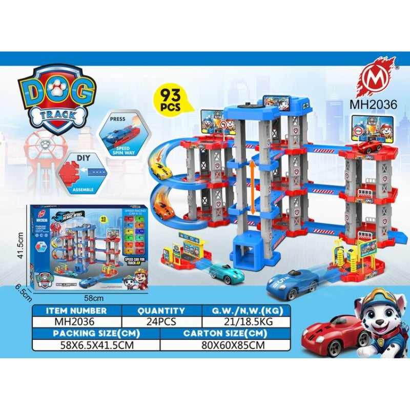 Dog Track Racing Tower 93/70 PCS DIY Car Playset with Spiral Tracks & Speed Launchers