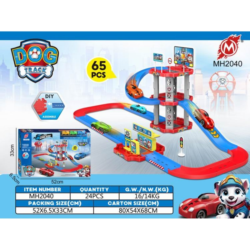 Dog Track Racing Tower 93/70 PCS DIY Car Playset with Spiral Tracks & Speed Launchers