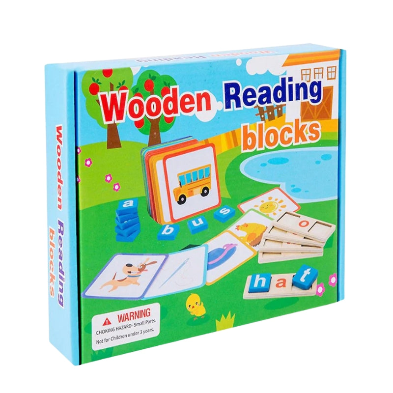 Wooden Reading Blocks Early Literacy & Word Building Learning Toy