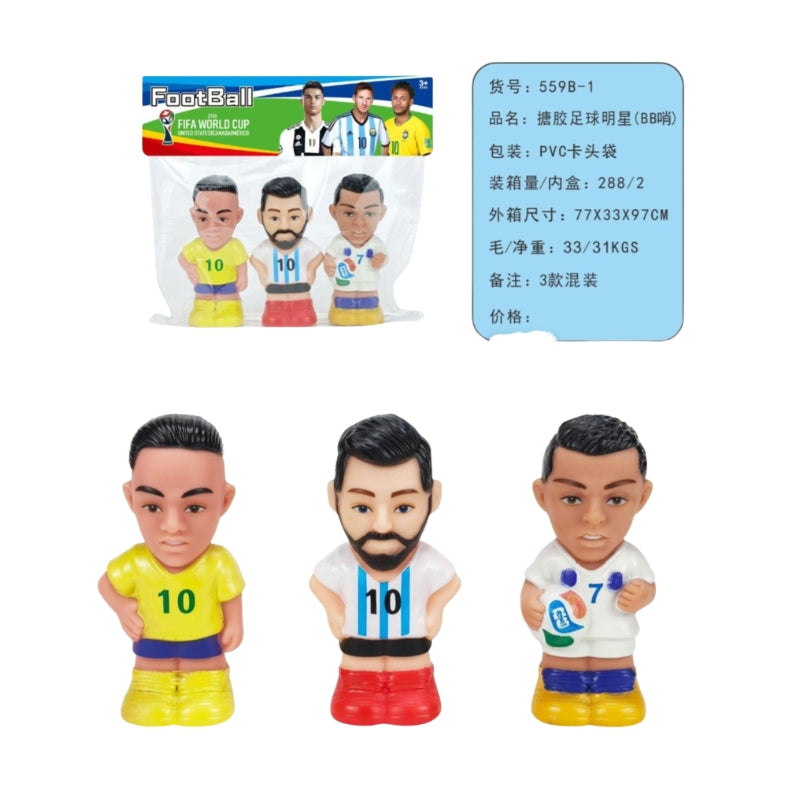 Mini Football Stars Figure Set – 3-Piece Collectible Squeaky Toys for Kids