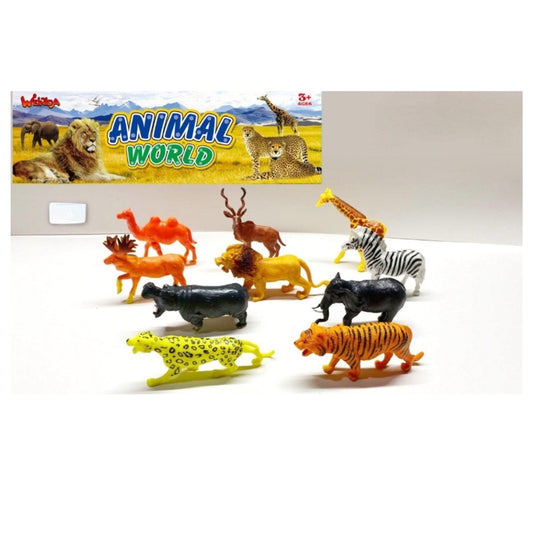 Animal World Wild Safari Toy Figures Set – 10-Piece Plastic Jungle Animals Kit