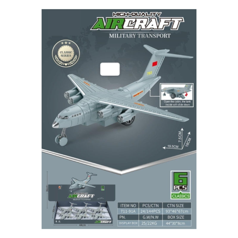 High-Quality Military Transport Aircraft Toy with Cargo Bay and Miniature Tank