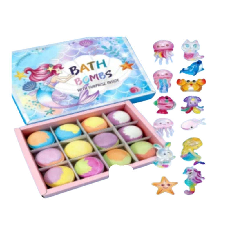 Kids Mermaid Sea Animal Bath Bomb Gift Set with Toy Surprises (12 Pieces)