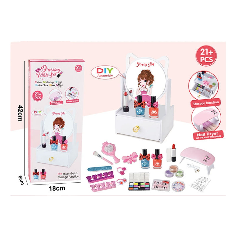 Pretty Girl DIY Dressing Table Makeup Vanity Set with Nail Dryer (21+ Pieces)