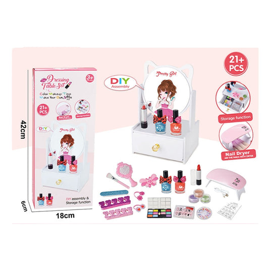 Pretty Girl DIY Dressing Table Makeup Vanity Set with Nail Dryer (21+ Pieces)