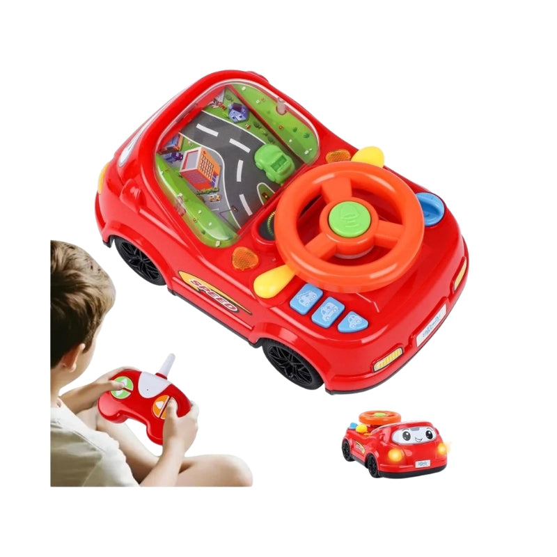 Kids Remote Control Steering Wheel Driving Toy Car with Light and Music – Red