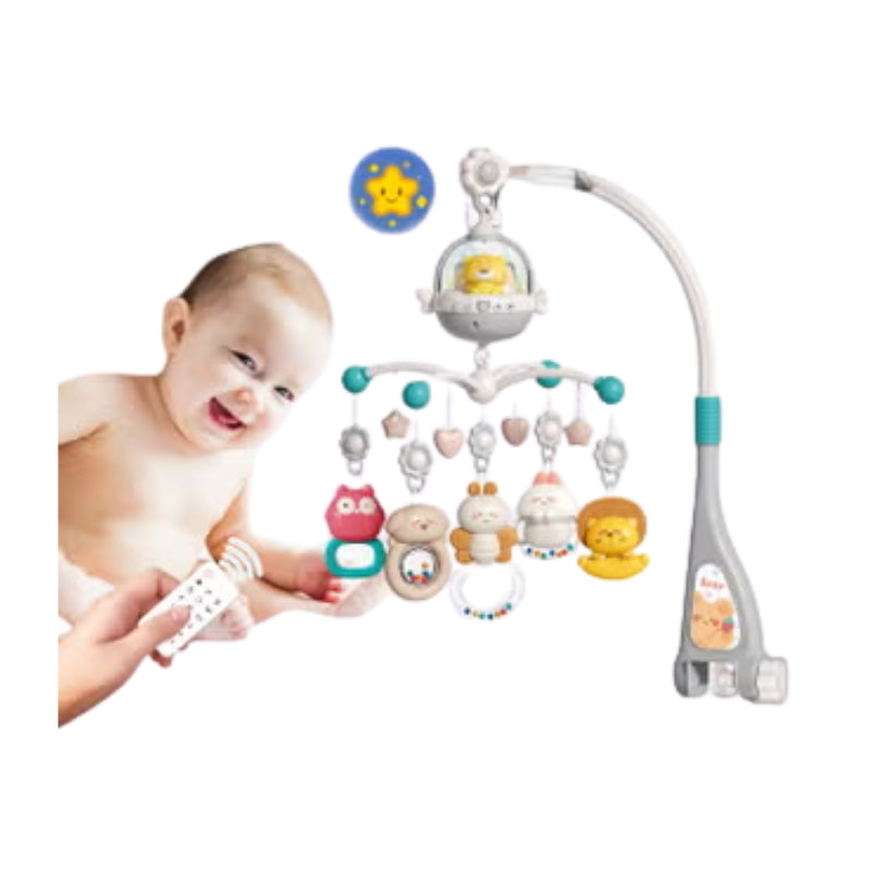 Musical Baby Crib Mobile with Remote Control and Light – Grey