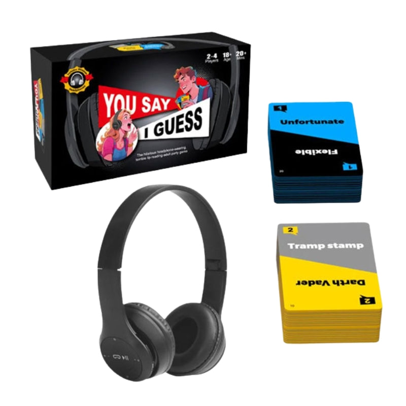 You Say I Guess Lip Reading Adult Party Card Game with Headphones