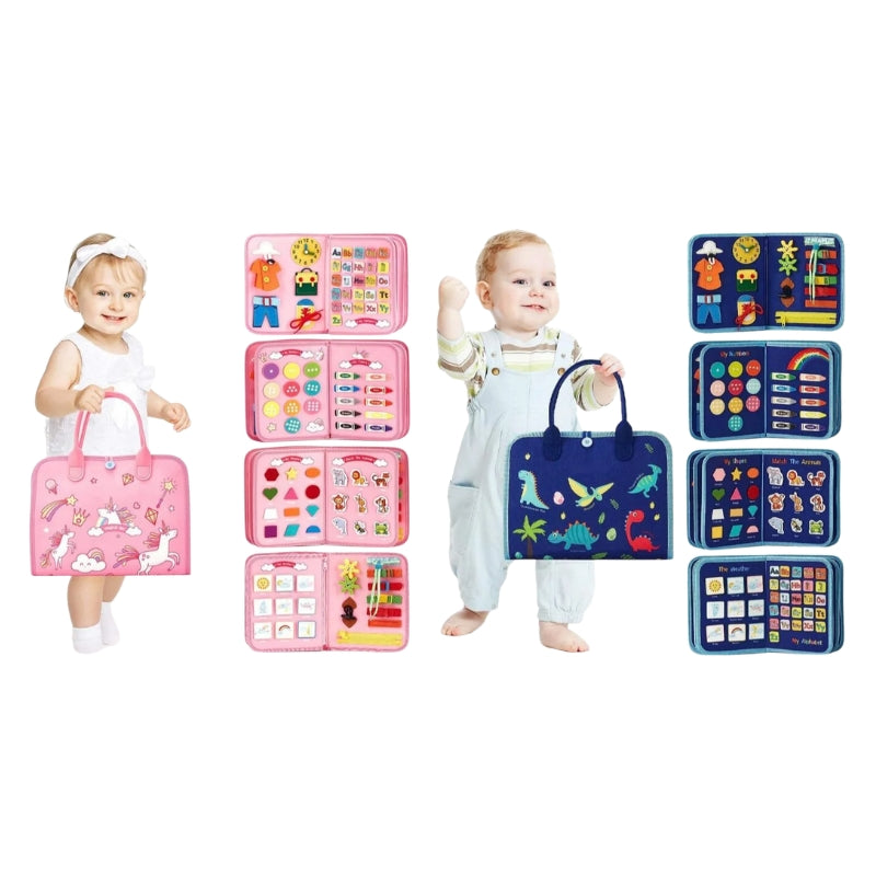 Toddler Felt Sensory Busy Board Bag with Dinosaur and Unicorn Themes