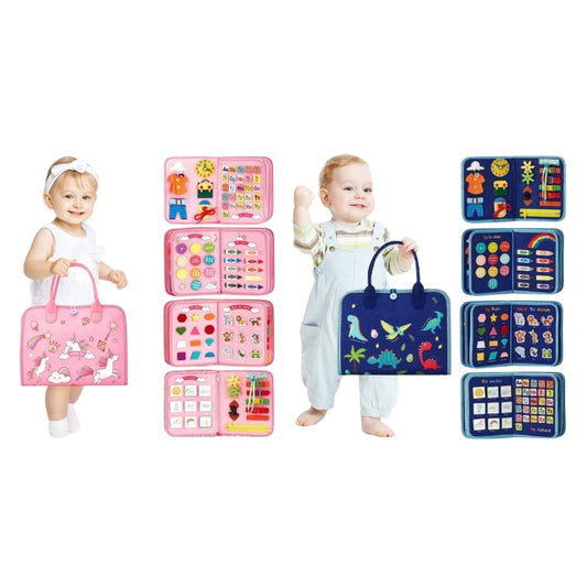 Toddler Felt Sensory Busy Board Bag with Dinosaur and Unicorn Themes