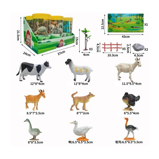 Farm Animals Barnyard Figures Playset with Fences & Play Mat