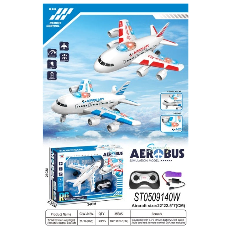 Speedy Aerobus RC Simulation Airplane Toy with LED Lights - Red & Blue