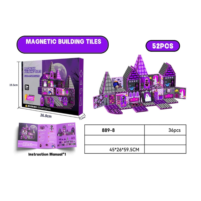 Gothic Magic Castle 52-Piece Magnetic Building Tiles Set for Kids (Model 889-8) – Brand New