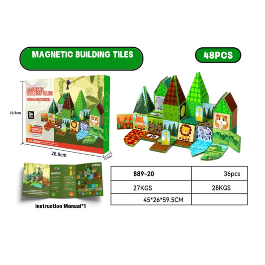 Jungle Safari Adventure 48-Piece Magnetic Building Tiles Set for Kids (Model 889-20) – Brand New