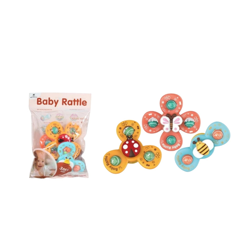 3-Piece Cute Insect Suction Cup Spinner & Baby Rattle Set – Brand New Sensory Bath Toy