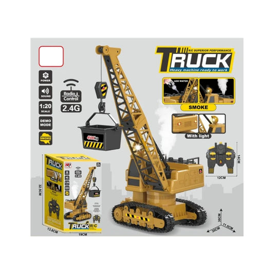 1:20 Scale Heavy Construction Crane RC Truck with Lights, Sound, and Real Steam/Smoke Effect – Brand New