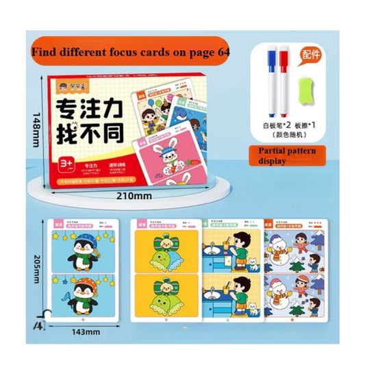 Kids Reusable Find the Difference Concentration Puzzle Cards Set with Markers