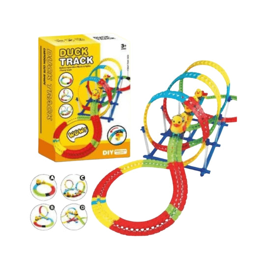 Duck Track Electric Roller Coaster Toy Set – Brand New DIY Flexible Racing Track with Flashing Lights & Music