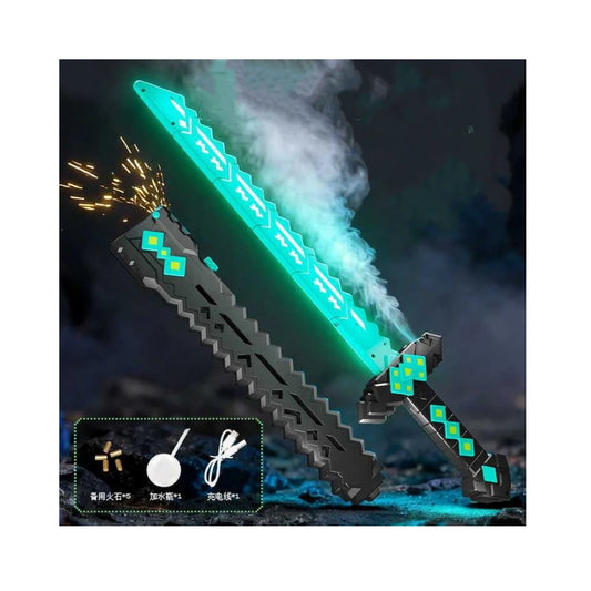 Cyber Dragon LED Light-Up Toy Sword with Scabbard – Brand New Rechargeable Mist Smoke Effects & Sparking Action Katana
