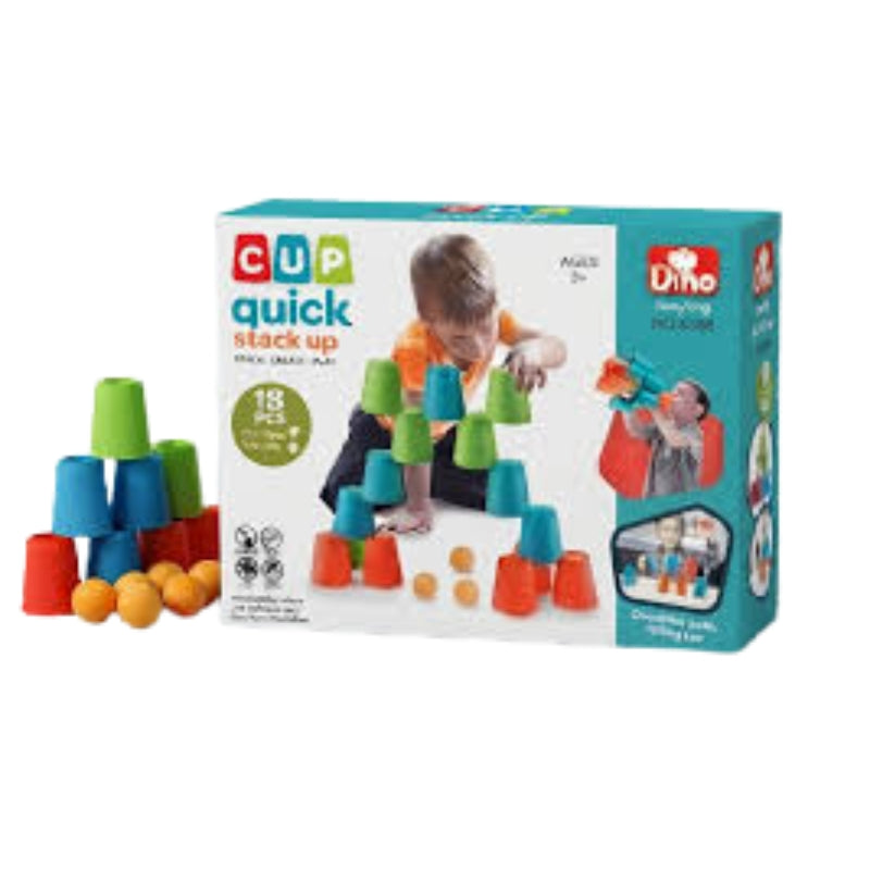 Dino Cup Quick Stack Up Game – Brand New 18-Piece Sensory Stacking Cups & Rolling Ball Launcher Toy Set for Kids