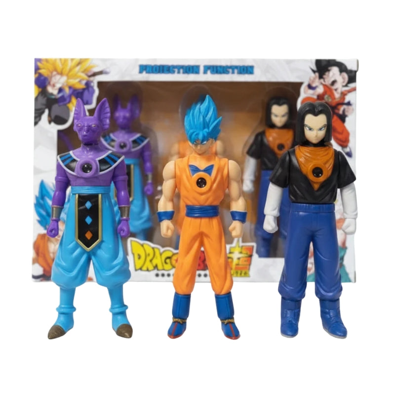 Dragon Ball Super LED Projection Action Figure 3-Pack – Brand New Beerus, Super Saiyan Blue Goku & Android 17 Collectible Toy Set