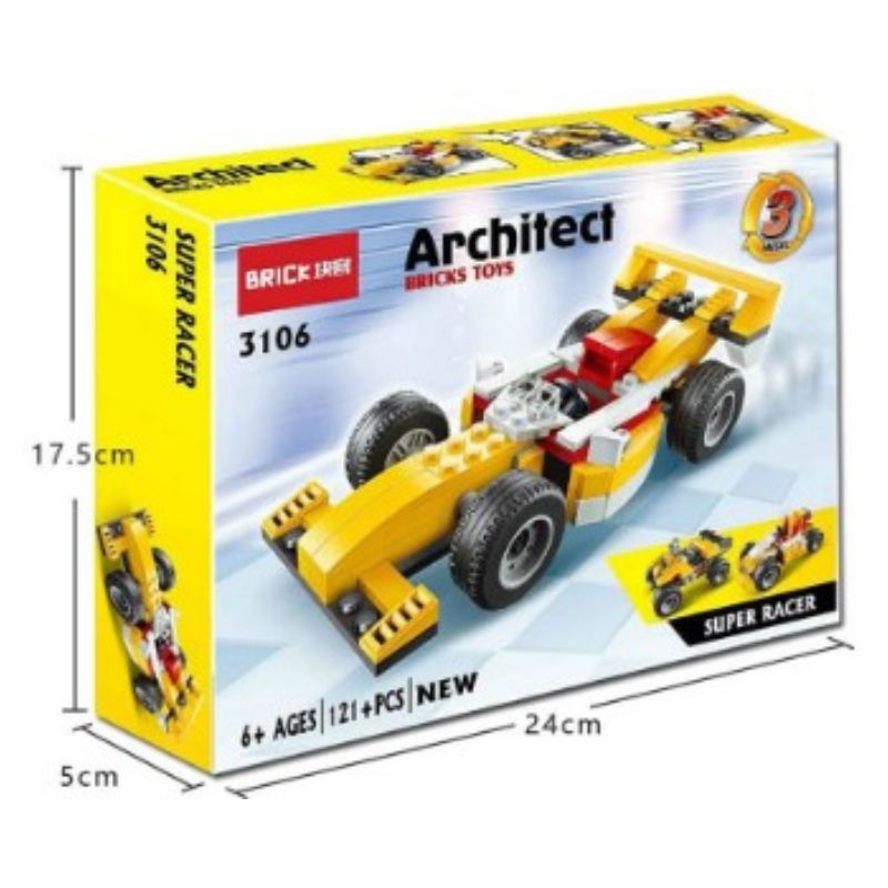 Architect Brick Blocks 3 In 1 Super Racer-Build-Race-Conquer