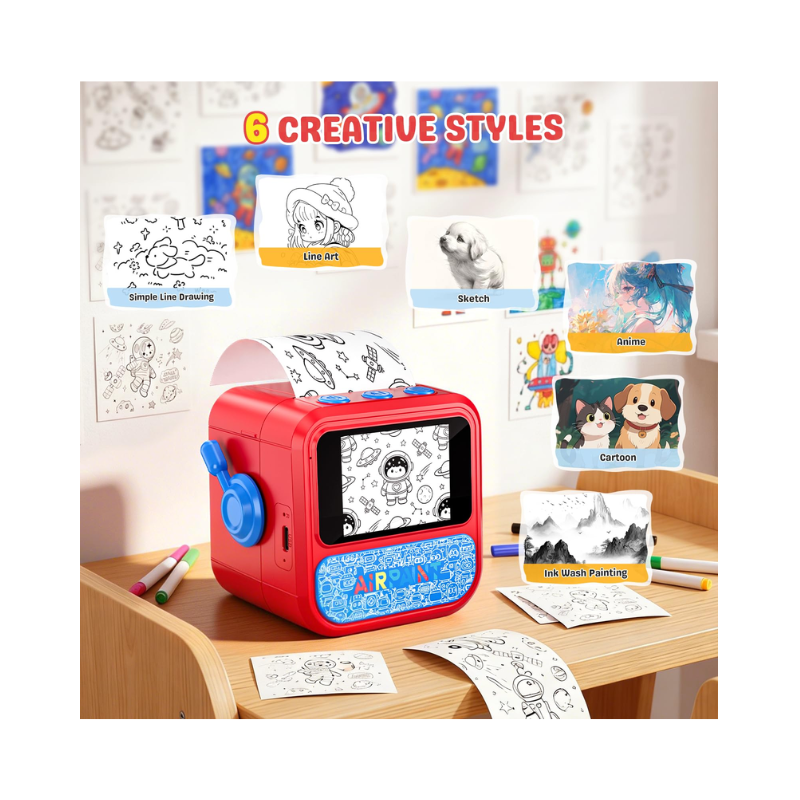 Kids Mini Drawing and Thermal Printing Toy Machine – Red