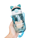 Cute Violent Bear Design Water Bottle With Straw & Strap For Kids